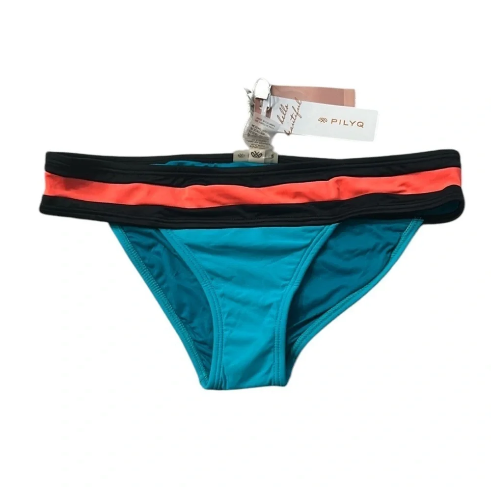 PILYQ Lagoon banded color block full cut bikini swim bottom size small